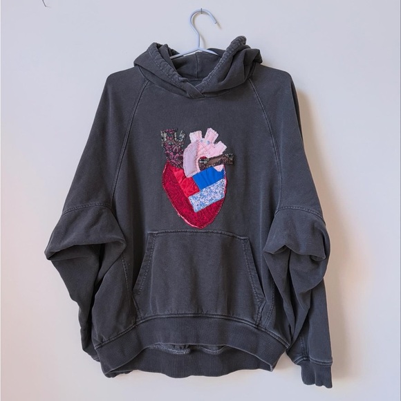Tops - 29. Upcycled Patchwork ANATOMICAL -black- Hoodie Handmade Reworked Sweatshirt
